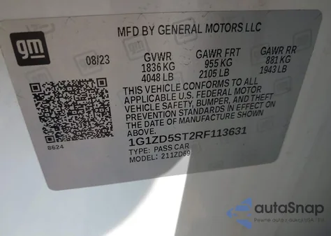 2024 Chevrolet Malibu Lt из США, поврежденный, VIN 1G1ZD5ST2RF113631